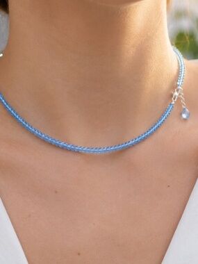 Swiss & Sky Blue Topaz Necklace – 50 carats 14K White Gold Converts to Bracelet